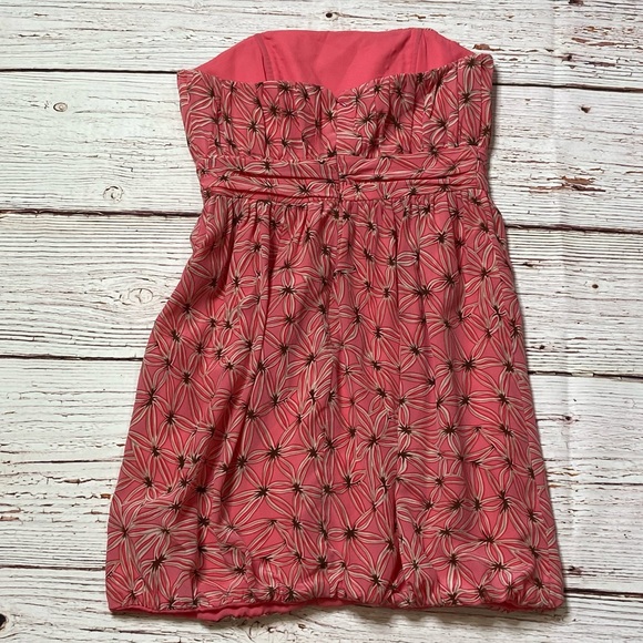 MILLY of New York Strapless Coral Print Bubble Hem Dress Sz 6 - Picture 9 of 14